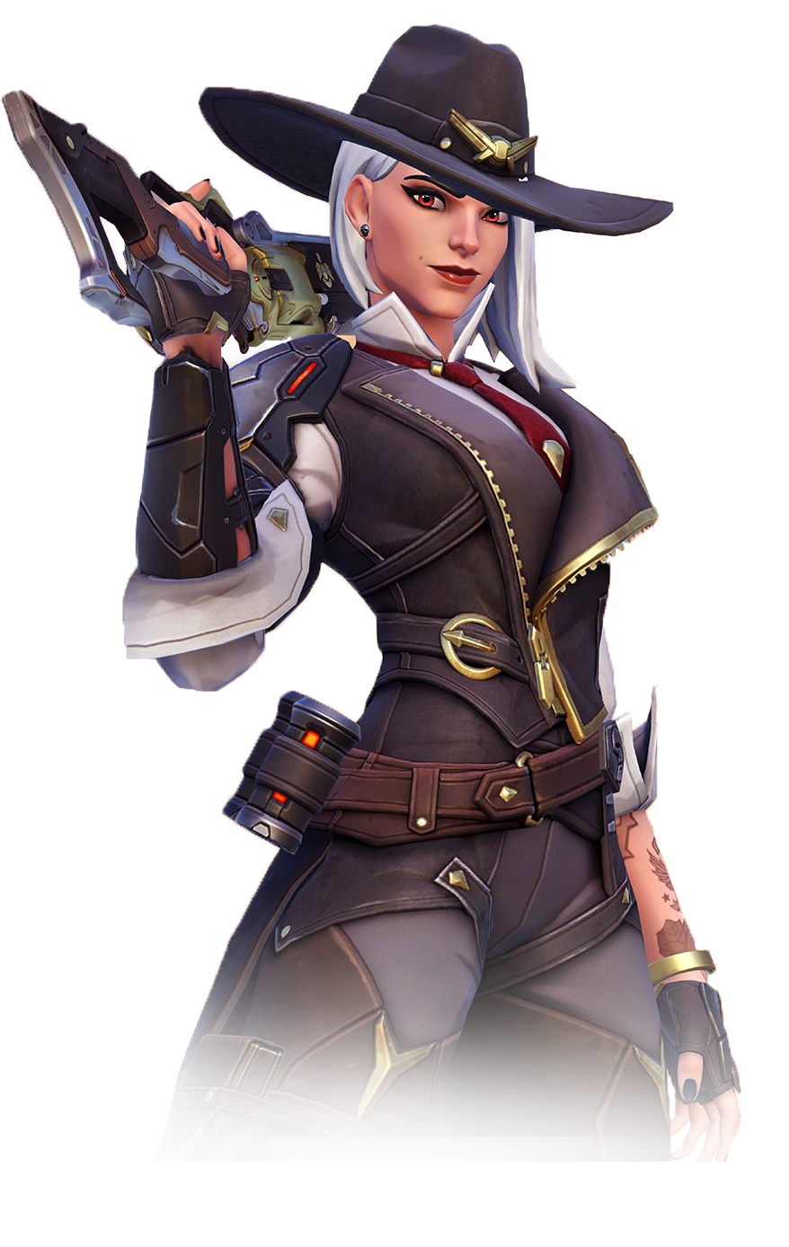 Ashe is a hero of Overwatch. She is the leader of the Deadlock Gang and a rebellious gunslinger who's not afraid to get her hands dirty. Ashe quickly fires her rifle from the hip or uses her weapon’s aim-down sights to line up a high damage shot. She blasts enemies by throwing dynamite, and her coach gun packs enough punch to put some distance between her and her foes. And Ashe is not alone, as she can call on her omnic ally B.O.B., to join the fray when the need arises.