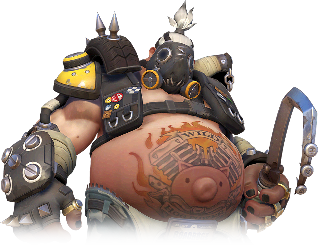Roadhog is one of the heroes in Overwatch. He is a bodyguard and an international criminal who is infamous for being an unforgiving cutthroat with a destructive and cruel nature. Roadhog uses his signature Chain Hook to pull his enemies close before shredding them with blasts from his Scrap Gun. He’s hardy enough to withstand tremendous damage and can recover his health with a short breather.